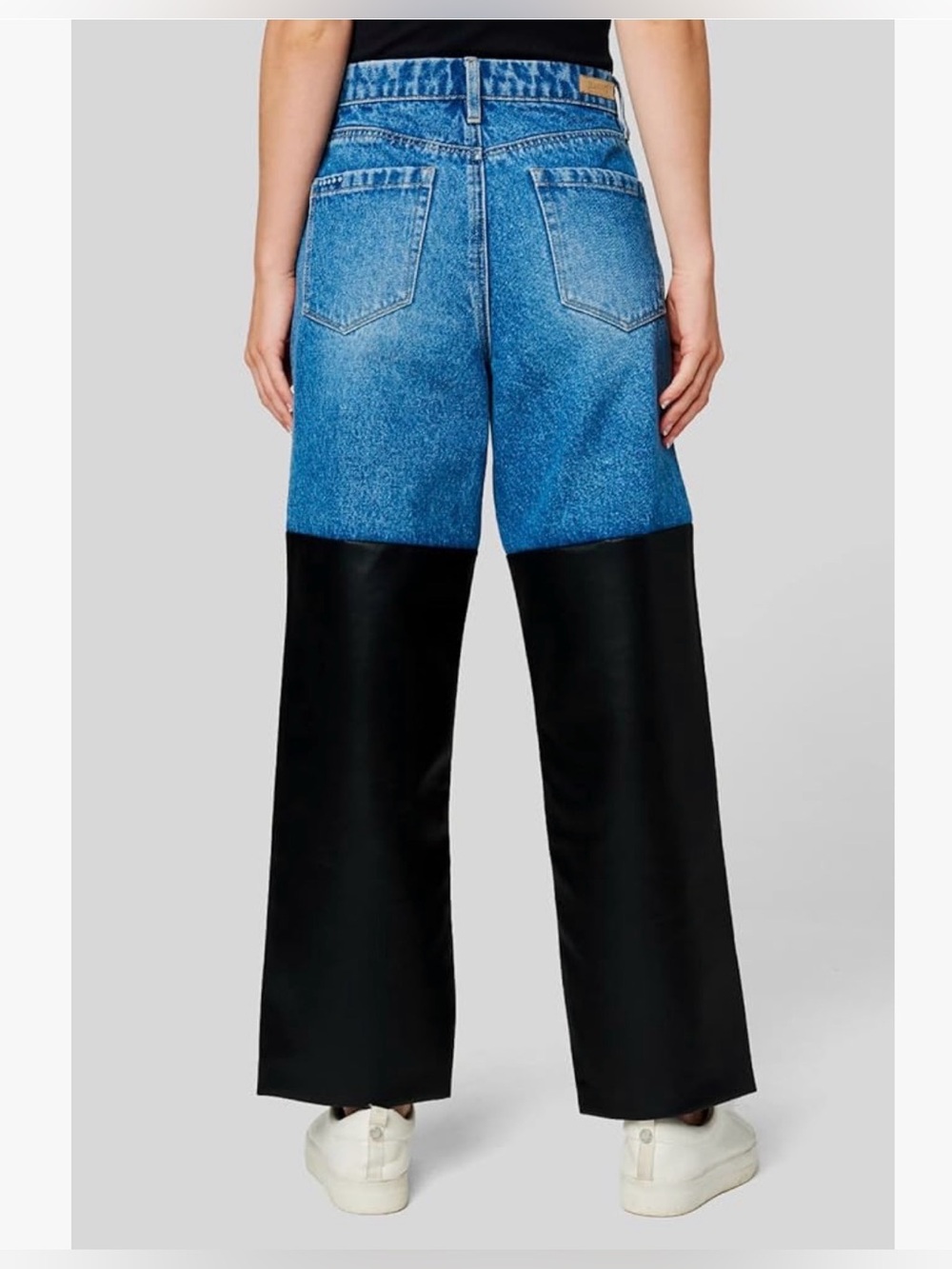 Blank NYC Two-Tone Blue Denim and Faux Leather Wide Leg Jeans | Size 27 - Picture 11 of 15